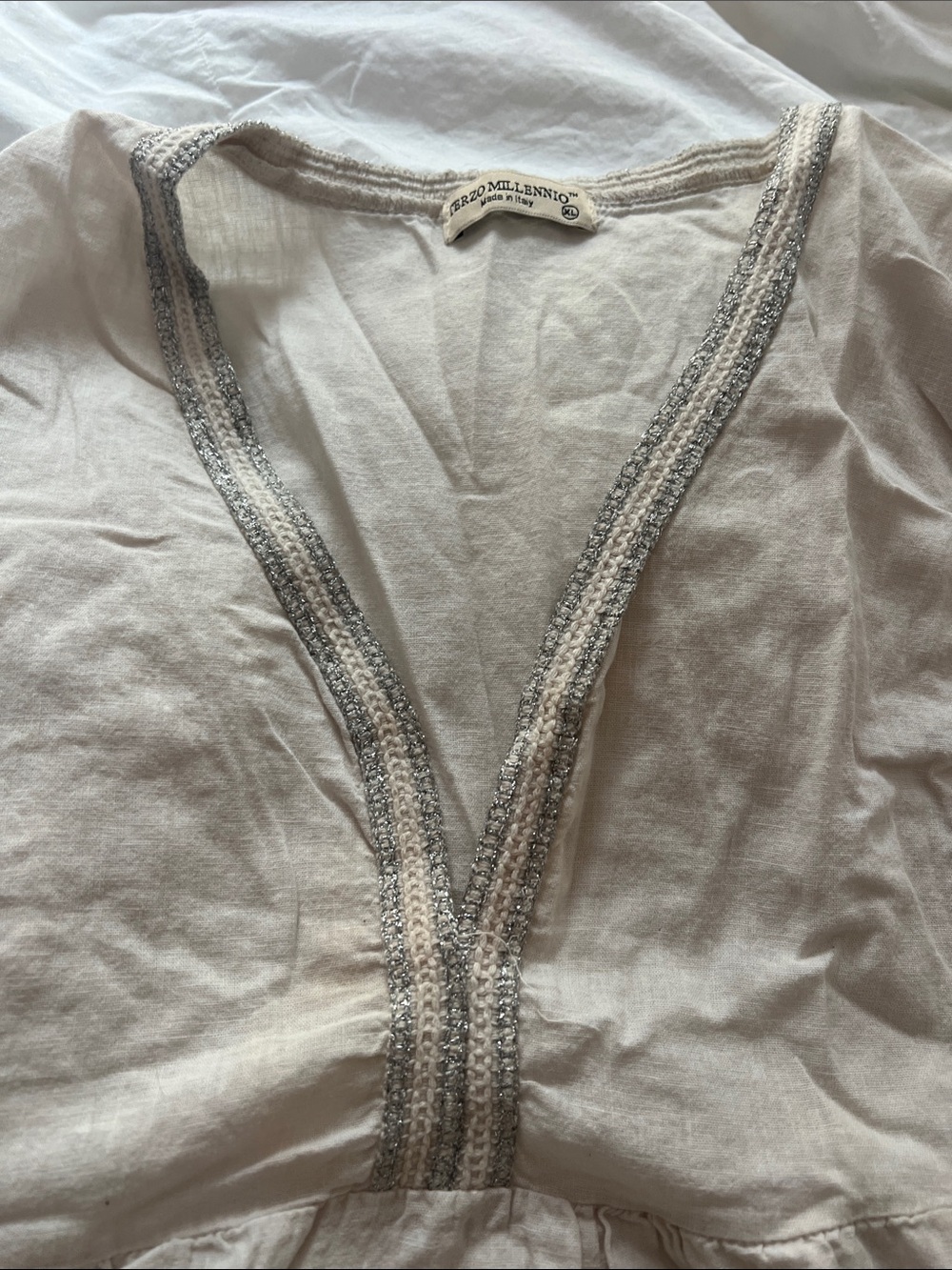 XL Light Cream Sleeveless V-Neck Tunic worn - Picture 3 of 5